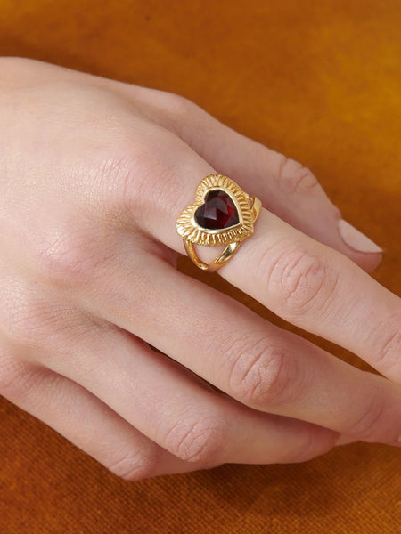 Electric Love Statement Garnet Heart Ring