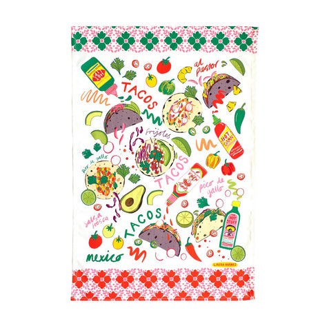 Laura Barnes organic cotton Tacos tea towel