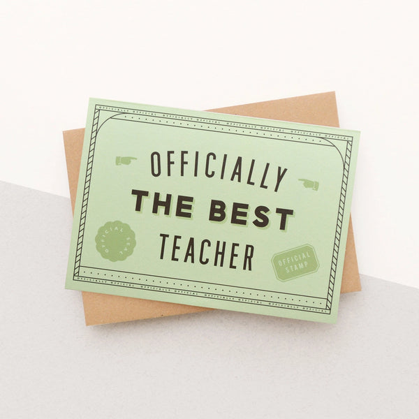 Officially the Best Teacher greeting card from Alphabet Bags