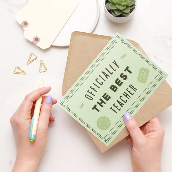Officially the Best Teacher greeting card from Alphabet Bags