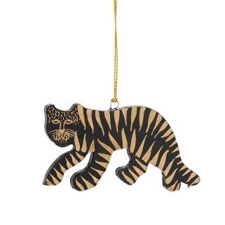 Decorative hand painted tiger ornament on a white background