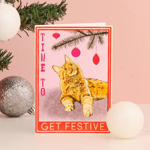 Time to Get Festive Cat Christmas Card