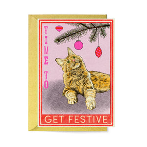 Time to Get Festive Cat Christmas Card