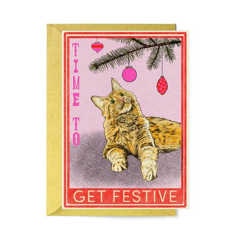 Time to Get Festive Cat Christmas Card