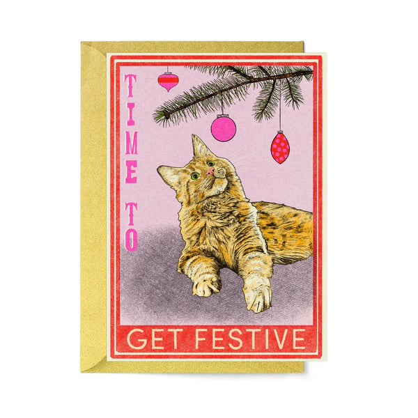 Time to Get Festive Cat Christmas Card