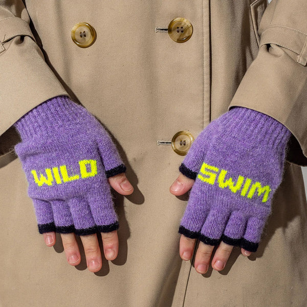 Wild Swim Parma Violet & Neon Yellow Fingerless Gloves