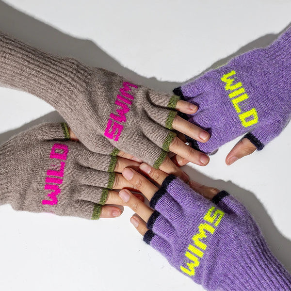 Wild Swim Parma Violet & Neon Yellow Fingerless Gloves