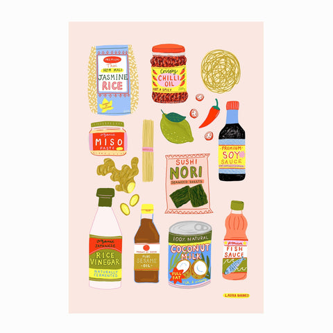 Laura Barnes Asian ingredients tea towel