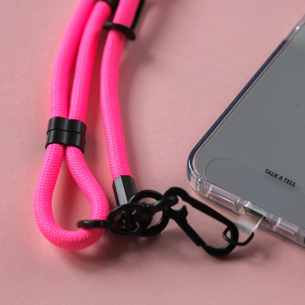Adjustable pink phone lanyard strap designed for comfortable crossbody wear and easy access to your smartphone.