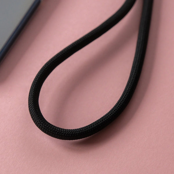 Black adjustable crossbody phone lanyard accessory with durable strap for convenient hands-free smartphone use.