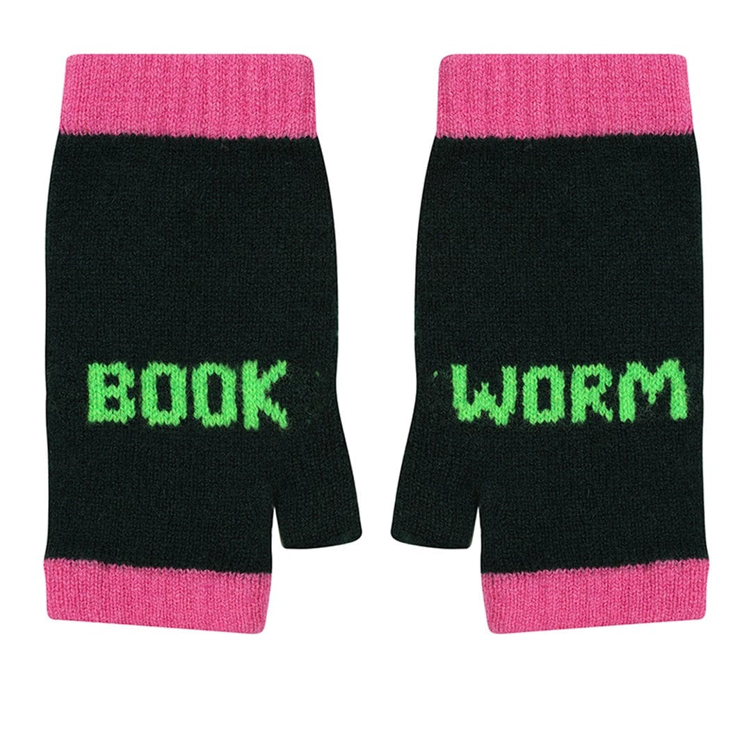 Book Worm Forest Green & Neon Green Mittens