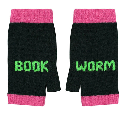 Book Worm Forest Green & Neon Green Mittens
