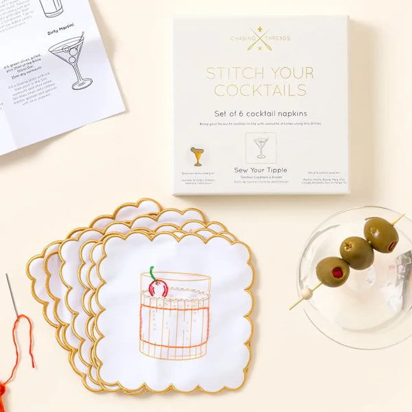 Stitch Your Cocktail Napkins - Cocktail Embroidery Kit