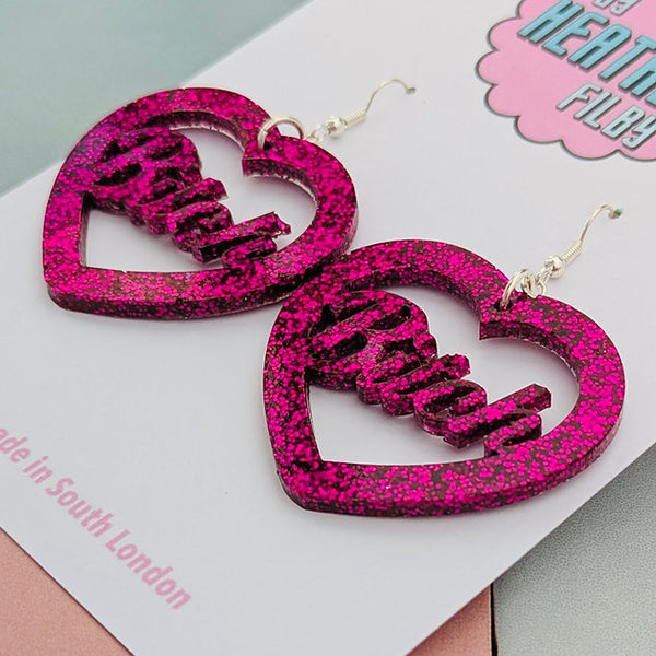 Hot Pink Glitter Bitch Earrings