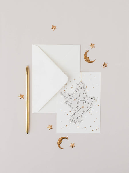 Dove Papercut Christmas Decoration With Postcard & Envelope Holiday Card