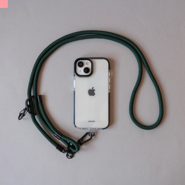 Forest green adjustable rope phone lanyard with crossbody design for convenient hands-free everyday use.