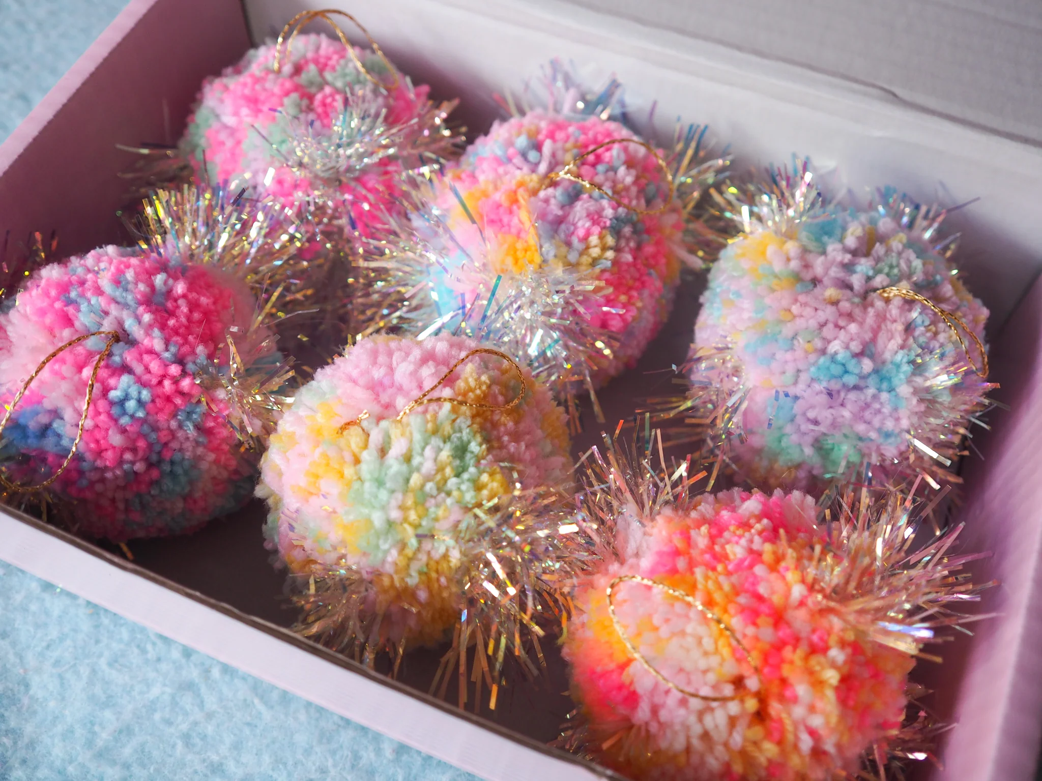 White & Pink Tinsel Bauble Decoration