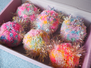 White & Pink Tinsel Bauble Decoration