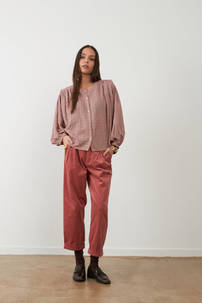 Janet Pink Check Blouse