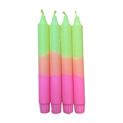 Neon Pink Orange & Green Candle Pair