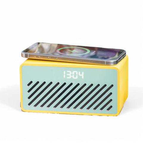 Yellow Rise Mix Wireless Charger & Bluetooth Speaker Alarm Clock