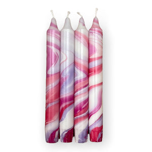 Red & Pink Marbled Candle Pair