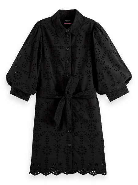 Black Puff Sleeve Embroidered Dress