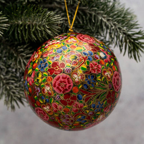 4" Pink Russian Floral Bauble