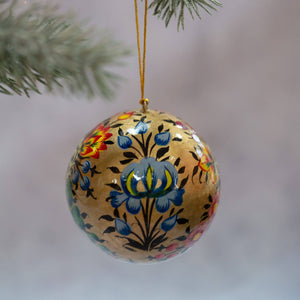 2" Gold Floral Christmas Bauble