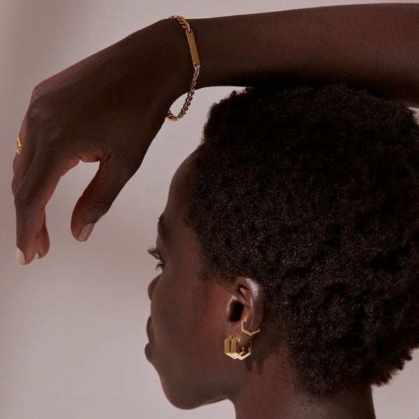 Bevelled Medium Hexagon Hoop Earrings