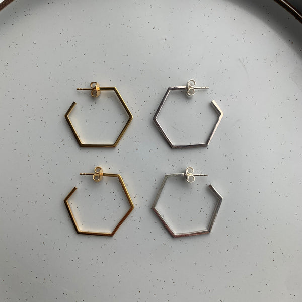 Mini Silver Hexagon Hoops