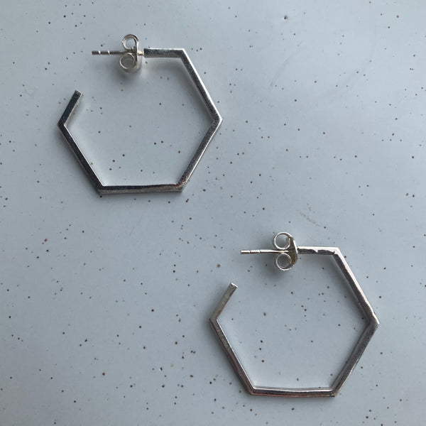 Mini Silver Hexagon Hoops