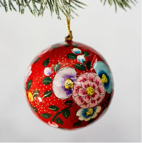 2" Red Floral Indian Bauble