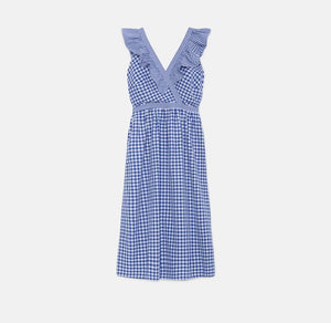 Navy Vichy Print Dress