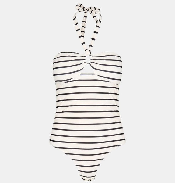 Striped Halter-Neck Swimsuit