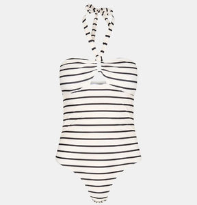 Sofie Schnoor Black & white stripe halter neck swimsuit