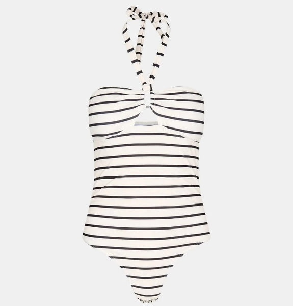 Sofie Schnoor Black & white stripe halter neck swimsuit