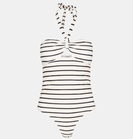 Sofie Schnoor Black & white stripe halter neck swimsuit