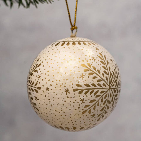 2" White & Gold Snowflake Bauble